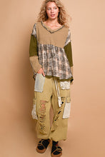 Load image into Gallery viewer, POL Overlay Baby Doll Cut Print and Knitted Top in Olive Multi
