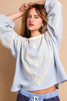 POL Mixed Fabric Cut and Sewn Top in Powder Blue