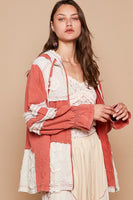 POL A-Line Hooded Zip Up Jacket in Brick Multi