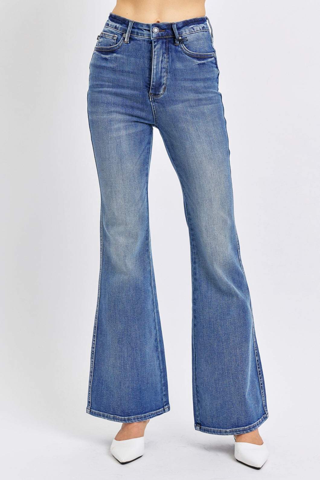 Judy Blue High Waisted Tummy Control Flare Jeans in Dark Blue