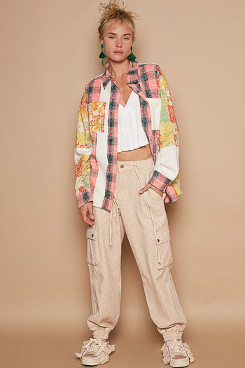 POL OVERSIZED Mix n Match Fabric Top in Pink Multi