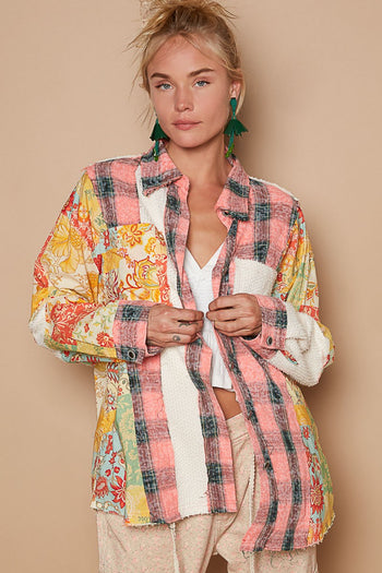 POL OVERSIZED Mix n Match Fabric Top in Pink Multi