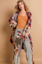 Load image into Gallery viewer, POL OVERSIZED Plaid Top with Peace Sign Patches in Red Multi
