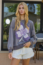 Load image into Gallery viewer, Oddi Solid Color Sweatshirt with Mixed Print Front Clover Patch in Washed Charcoal
