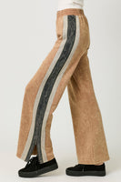 Mystree Mineral Washed Terry Knit Color Block Pants in Washed Honey