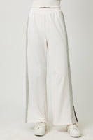 Mystree Mineral Washed Terry Knit Color Block Pants in Washed Ivory
