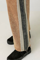 Mystree Mineral Washed Terry Knit Color Block Pants in Washed Honey