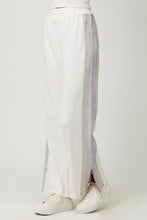 Load image into Gallery viewer, Mystree Mineral Washed Terry Knit Color Block Pants in Washed Ivory
