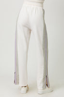 Mystree Mineral Washed Terry Knit Color Block Pants in Washed Ivory