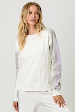 Load image into Gallery viewer, Mystree Mineral Washed Terry Knit Color Block Top in Washed Ivory
