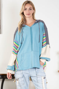 BlueVelvet Color Block Hooded Top in Blue Multi