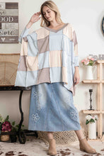 Load image into Gallery viewer, BlueVelvet OVERSIZED Contrasting Patchwork Top in Sky Blue Combo
