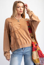 Load image into Gallery viewer, Easel Terry Knit Top with Flower Patch in Toast
