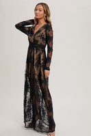 Bluivy Boho Floral Lace Maxi Dress with Lining in Black
