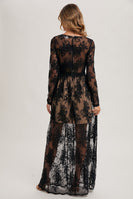 Bluivy Boho Floral Lace Maxi Dress with Lining in Black