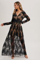 Bluivy Boho Floral Lace Maxi Dress with Lining in Black