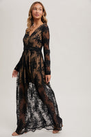 Bluivy Boho Floral Lace Maxi Dress with Lining in Black
