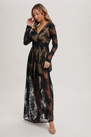 Bluivy Boho Floral Lace Maxi Dress with Lining in Black