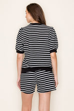 Load image into Gallery viewer, Tres Bien Cloudy Knit Striped Puff Sleeve Top in Black
