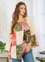 Load image into Gallery viewer, Young Threads Mixed Print Patchwork Peasant Top in Latte
