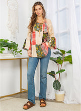 Load image into Gallery viewer, Young Threads Mixed Print Patchwork Peasant Top in Latte
