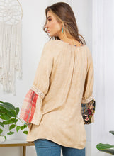 Load image into Gallery viewer, Young Threads Mixed Print Patchwork Peasant Top in Latte
