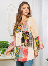 Load image into Gallery viewer, Young Threads Mixed Print Patchwork Peasant Top in Latte
