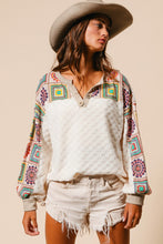 Load image into Gallery viewer, BiBi Mixed Print and Textured Knit Top in Ivory
