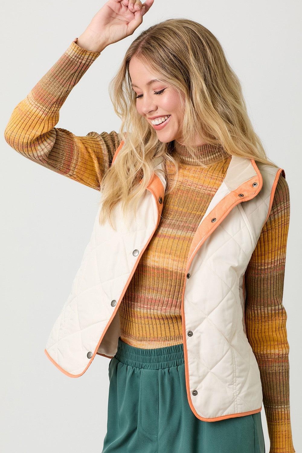 Mystree Color Block Padded Vest in Ivory Mix – June Adel