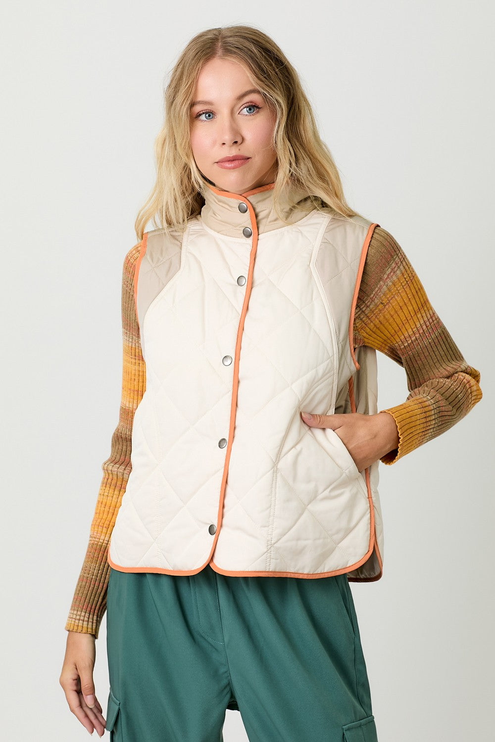 Mystree Color Block Padded Vest in Ivory Mix – June Adel