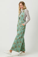 Mystree Embroidered Corduroy Jumpsuit in Washed Seafoam