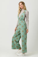 Mystree Embroidered Corduroy Jumpsuit in Washed Seafoam