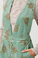 Mystree Embroidered Corduroy Jumpsuit in Washed Seafoam