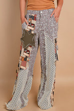 Load image into Gallery viewer, POL Relaxed Fit Twill Patchwork Pants in Choco/Scarlet Multi
