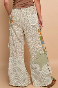 POL Relaxed Fit Twill Patchwork Pants in Almond/Yellow Multi