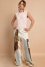 Load image into Gallery viewer, POL Relaxed Fit Twill Patchwork Pants in Ivory/Red Bean Multi
