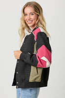 Mystree Color Block Bomber Jacket in Black Mix