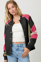 Mystree Color Block Bomber Jacket in Black Mix