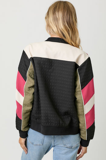 Mystree Color Block Bomber Jacket in Black Mix