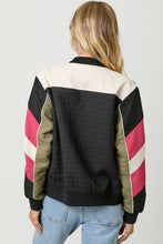 Load image into Gallery viewer, Mystree Color Block Bomber Jacket in Black Mix
