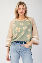 Load image into Gallery viewer, Easel Terry Knit Flower Print Top in Sage ON ORDER
