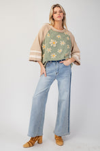 Load image into Gallery viewer, Easel Terry Knit Flower Print Top in Sage ON ORDER
