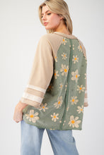 Load image into Gallery viewer, Easel Terry Knit Flower Print Top in Sage ON ORDER
