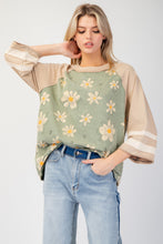 Load image into Gallery viewer, Easel Terry Knit Flower Print Top in Sage ON ORDER
