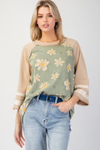 Load image into Gallery viewer, Easel Terry Knit Flower Print Top in Sage ON ORDER
