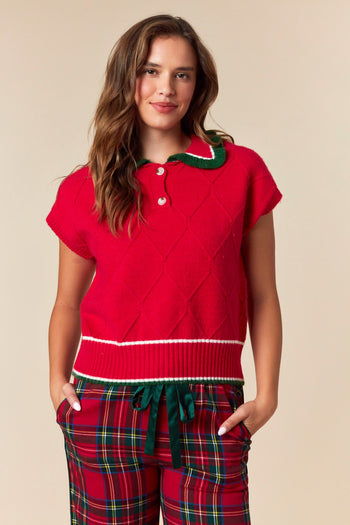 Fantastic Fawn Knit Holiday Sweater Top in Red