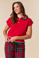 Fantastic Fawn Knit Holiday Sweater Top in Red