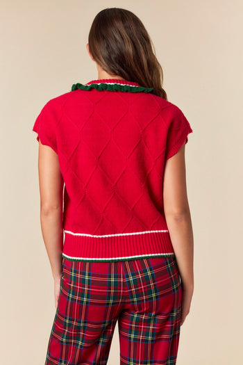 Fantastic Fawn Knit Holiday Sweater Top in Red