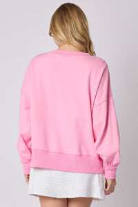 Peach Love Christmas Multi Colored Sequin Bow Sweatshirt in Candy Pink