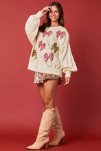 Load image into Gallery viewer, Peach Love Christmas Multi Colored Sequin Bow Sweatshirt in Cream
